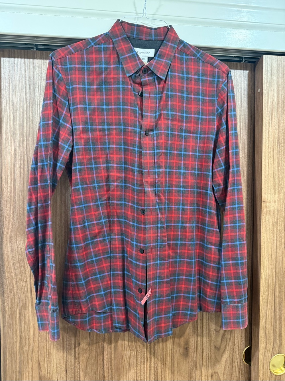 Calvin Klein Men's Red Plaid Button-Up Shirt M